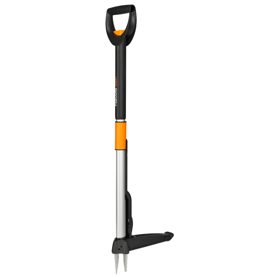 Gardening tool with black and orange handle on a white background