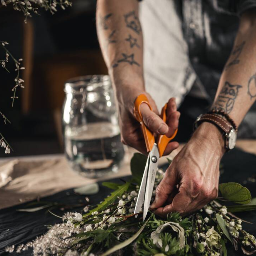 Fiskars 21cm scissors used for garden cutting tasks