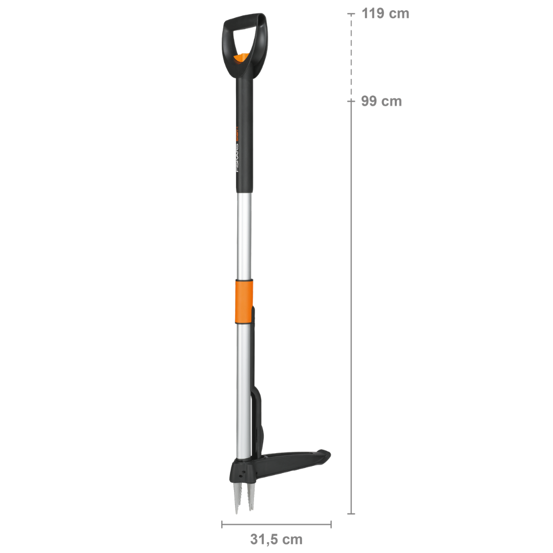 Gardening tool with measurement details on a white background
