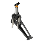 Black and silver tool with a white background