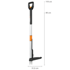 Gardening tool with measurement details on a white background